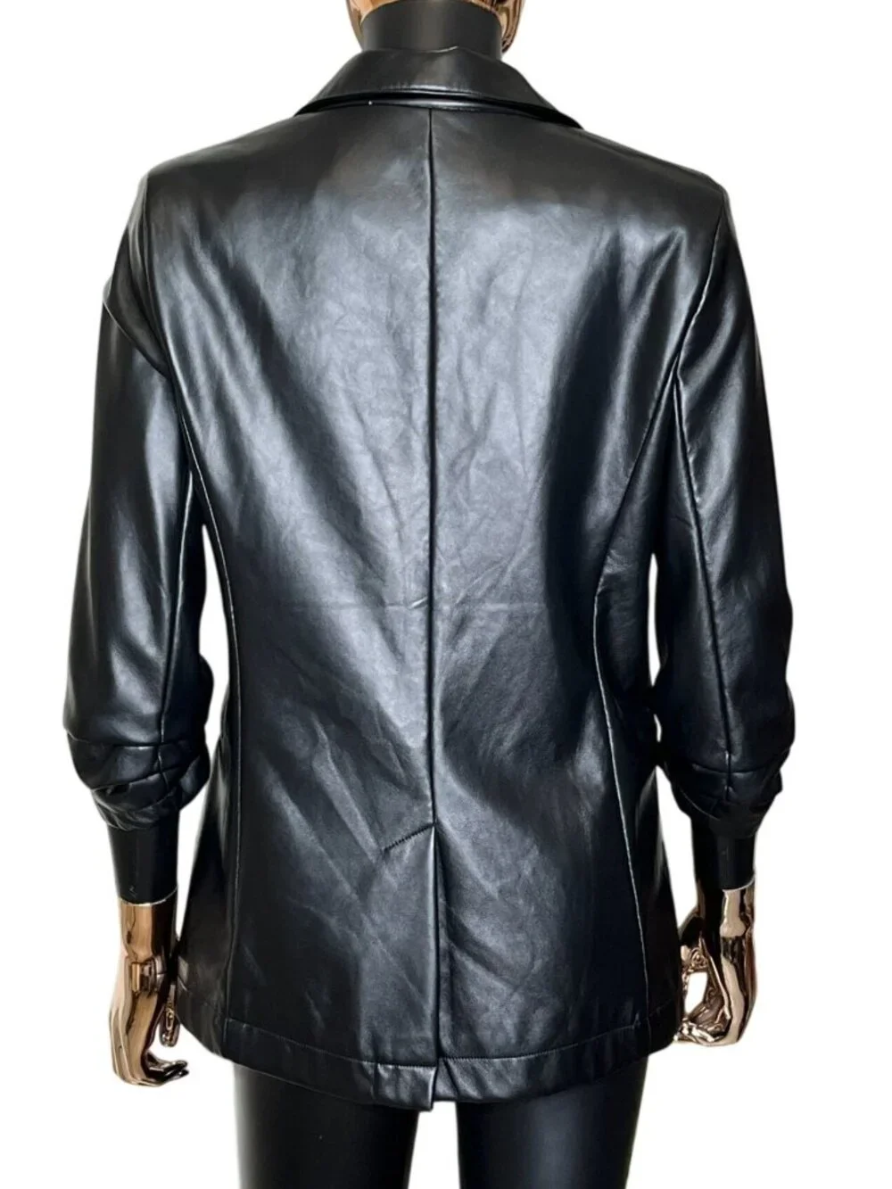 Rachel Zoe Black Faux Leather Blazer Ruched Sleeve Moto Jacket